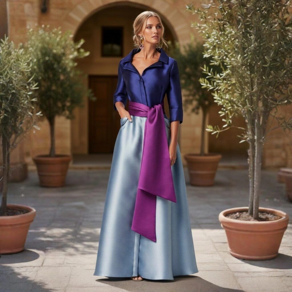 Vestido madrina boda camisa falda azul